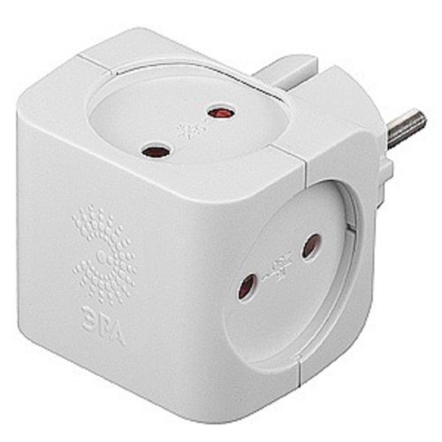 Разветвитель (Тройник) без заземления квадрат ЭРА SP-4-W 4-м 16А 3500Вт белый картинка 